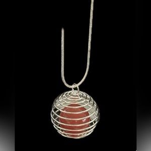 Spherical coil pendant with round stone inside w/chain Many colours available